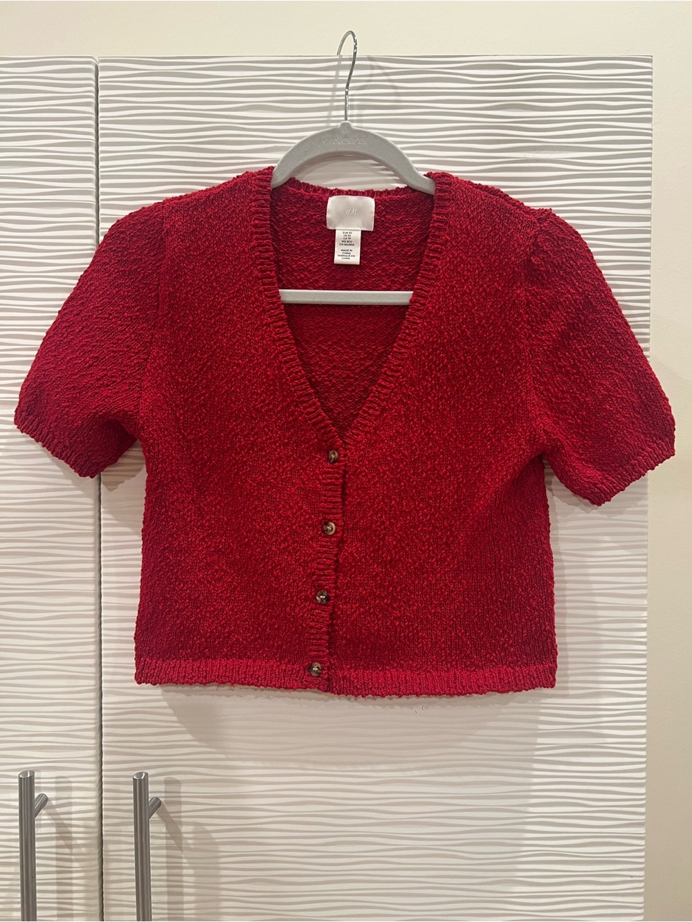 H&M Red Short-Sleeve V-Neck Button-Front Sweater